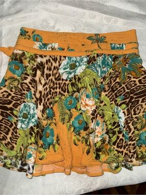 Vintage Roberto Cavalli Class animal print and floral sparkly skirt